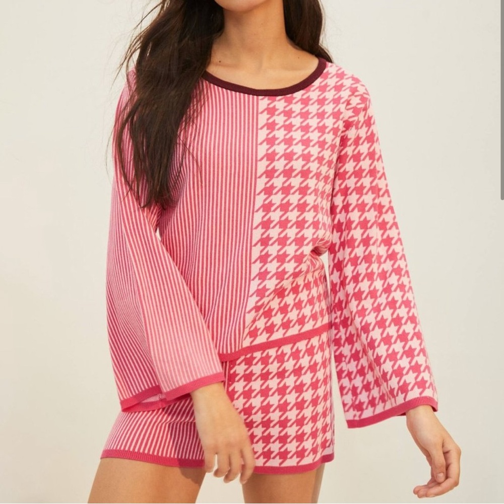 Pink Houndstooth Women's Sleepwear Set